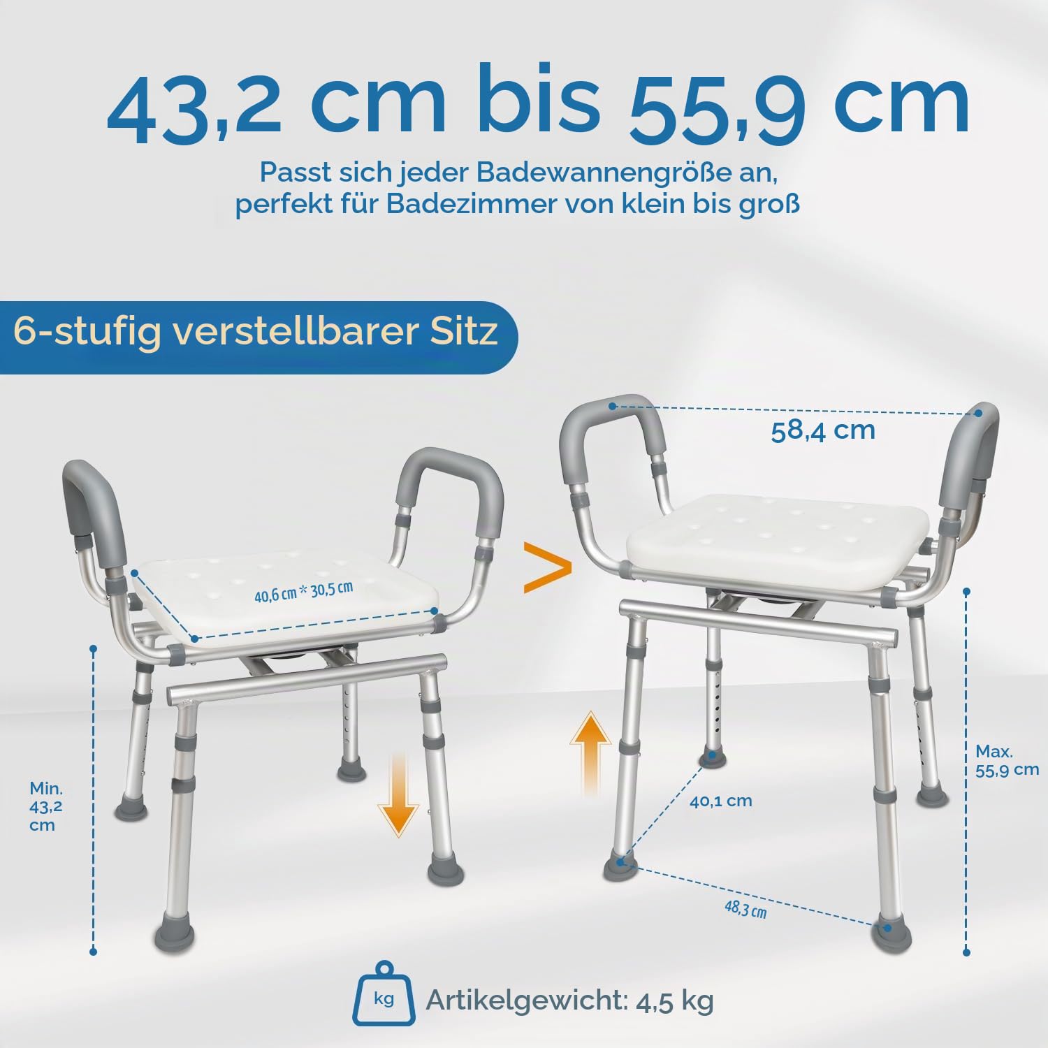360° Duschhocker mit Abnehmbarer Armlehnen