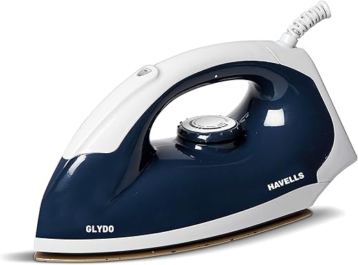 Havells Glydo 1000 watts Dry Iron With American Heritage Plastic Non Stick Sole Plate, Aerodynamic Design, Easy Grip Temperature Knob & 2 years...