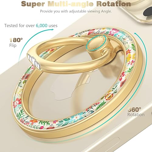 Miniatura 10 de Soporte magnético de anillo para teléfono MagSafe, Doflyesky Flowers agarre magnético para teléfono, soporte de teléfono y anillo de dedo para