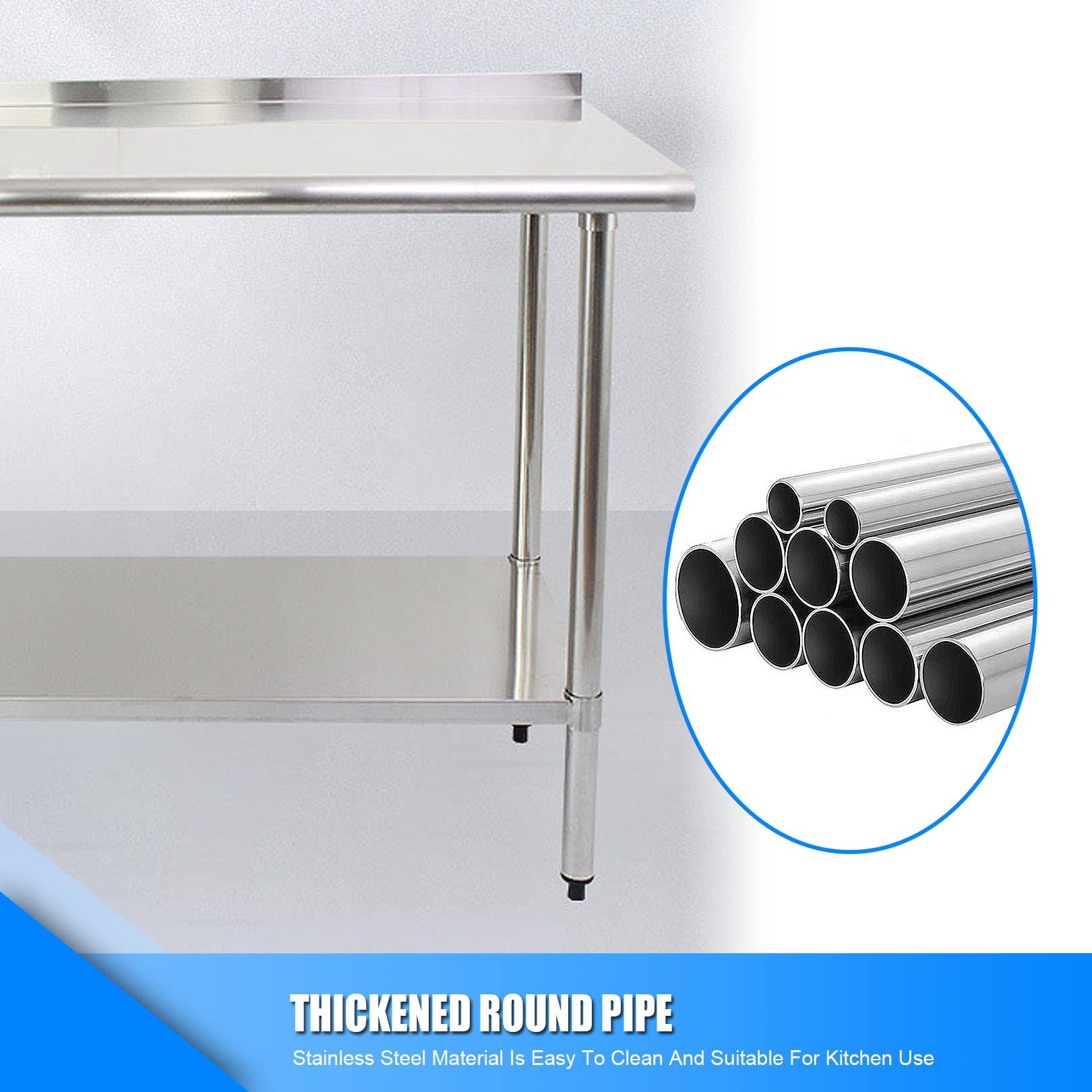 Mesa de trabajo Mesa de trabajo de acero inoxidable para preparación de cocina comercial Banco de trabajo con mesa de trabajo de estante inferior plateada para restaurante de cocina comercial