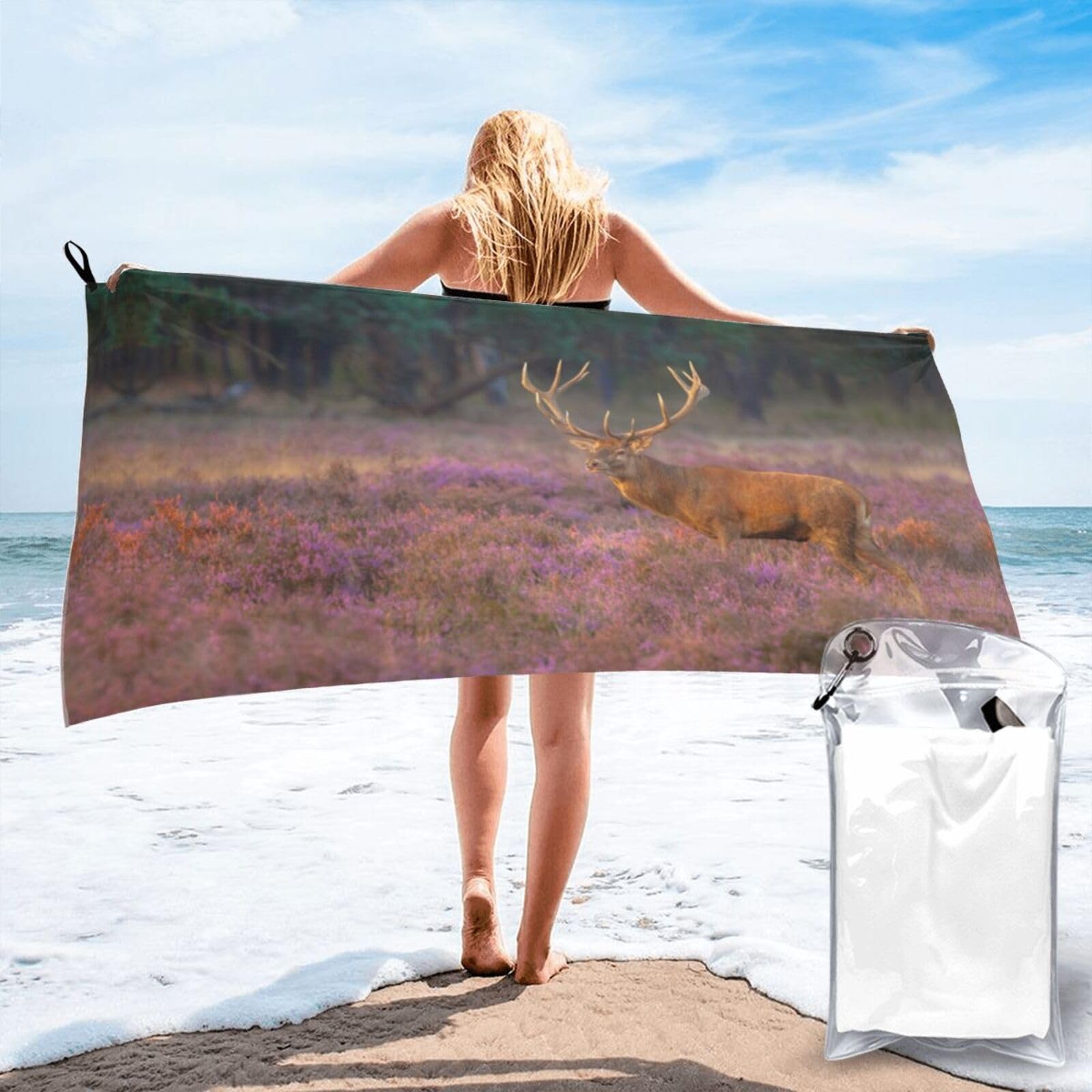Serviette de bain cerf rouge 80x160 cm pour homme compacte