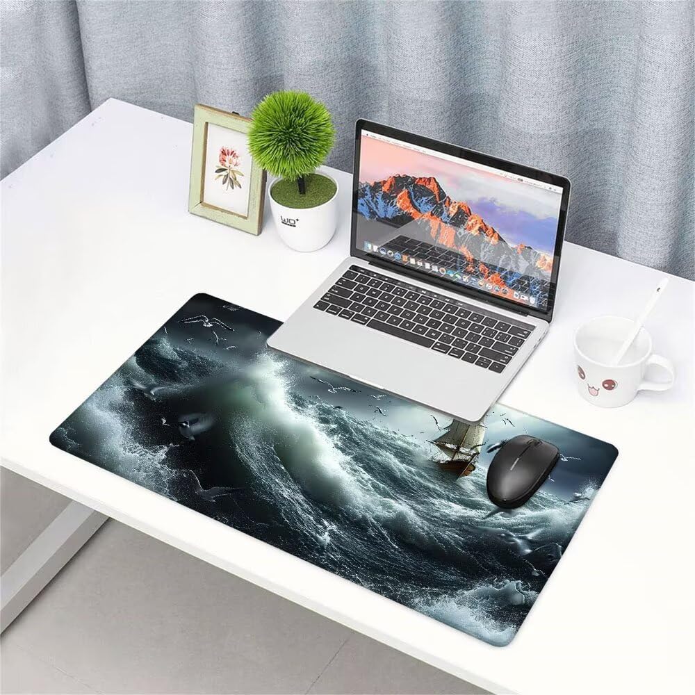 Tappetino Mouse Gaming xxl Accessori Scrivania Ufficio Grigio Barca Grande Tappetino Mouse e Tastiera Sottomano da Scrivania, Gaming Accessori pc 1200x600x3mm Base Antiscivolo, per PC Laptop d-649