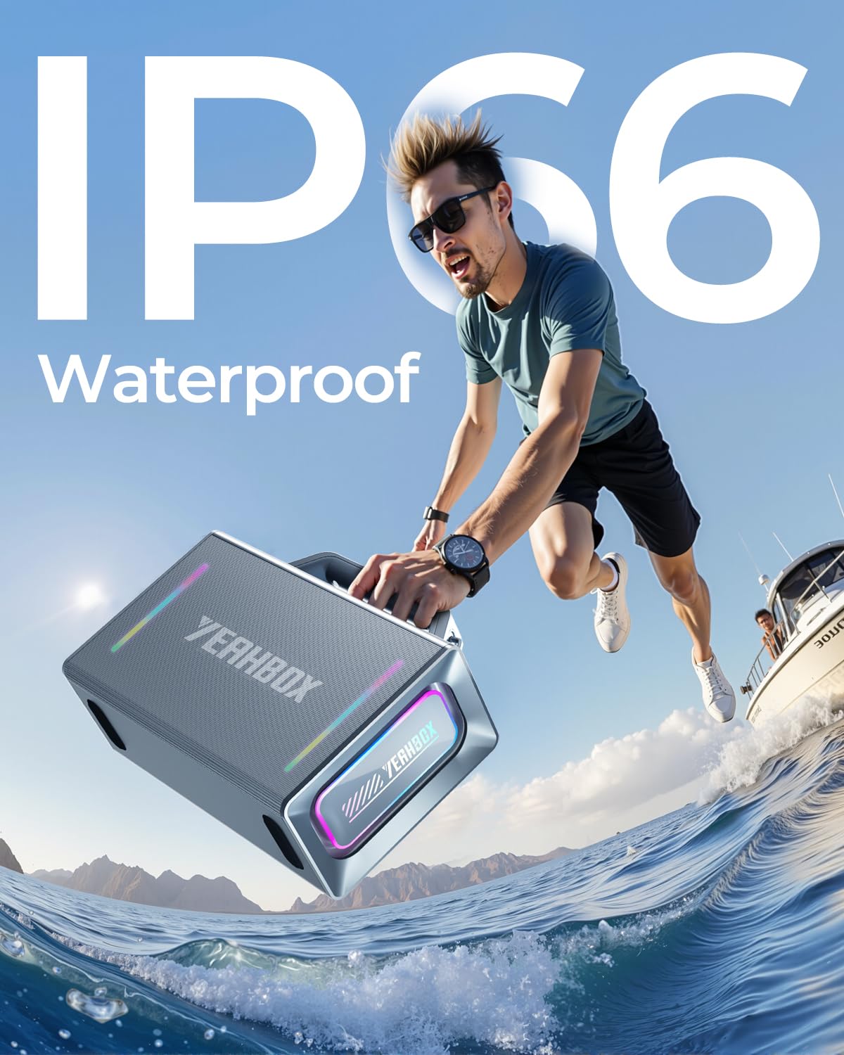 YEAHBOX Thunder 500 Enceinte Bluetooth Karaoké avec 2 Micros sans Fil, 200W Max, Batterie 20000mAh, IP66 Étanche, TWS Stéréo, Table de Mixage DSP, Lumières RGB, Enceinte Portable pour Soirées