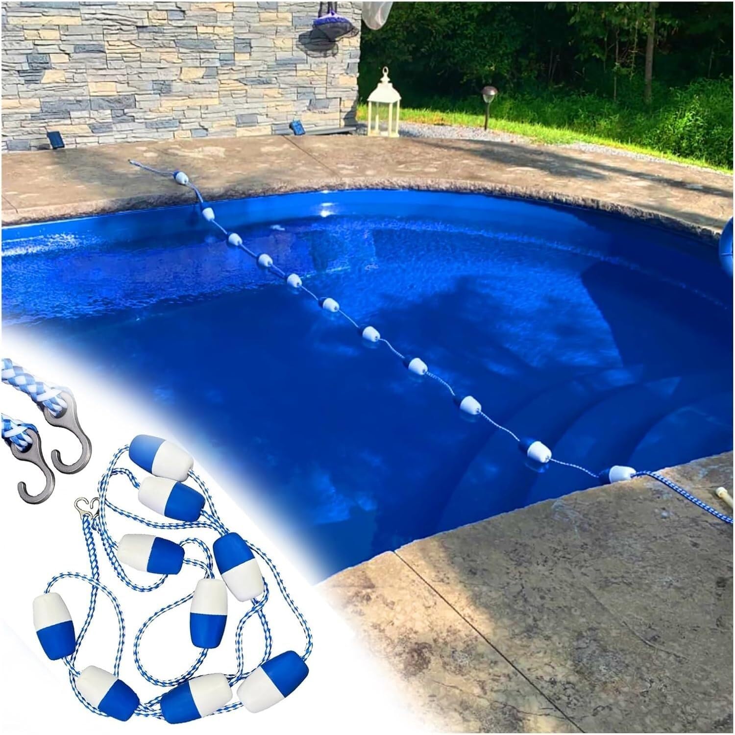 SSDDLZEQ Swimming Pool Safety Rope With HooksPre-installed Safety Rope For Home Commercial Swimming Pool Lane Separation(9m)