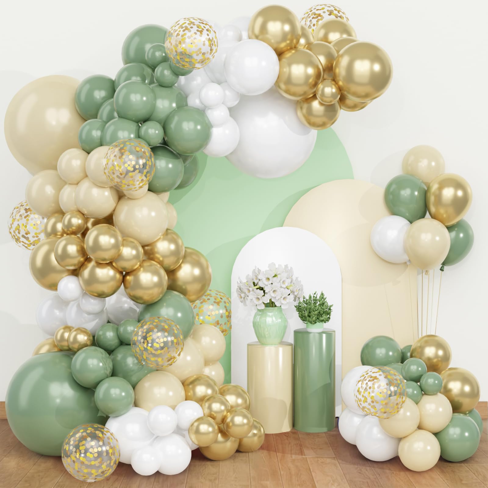 Sage Green Balloon Arch Kit - QIFU Birthday Balloons Gold White Sage Green Cream Beige Ballons Latex Helium Balloons With Confetti For Birthday Decorations Baby Shower Decorations Wedding Engagement