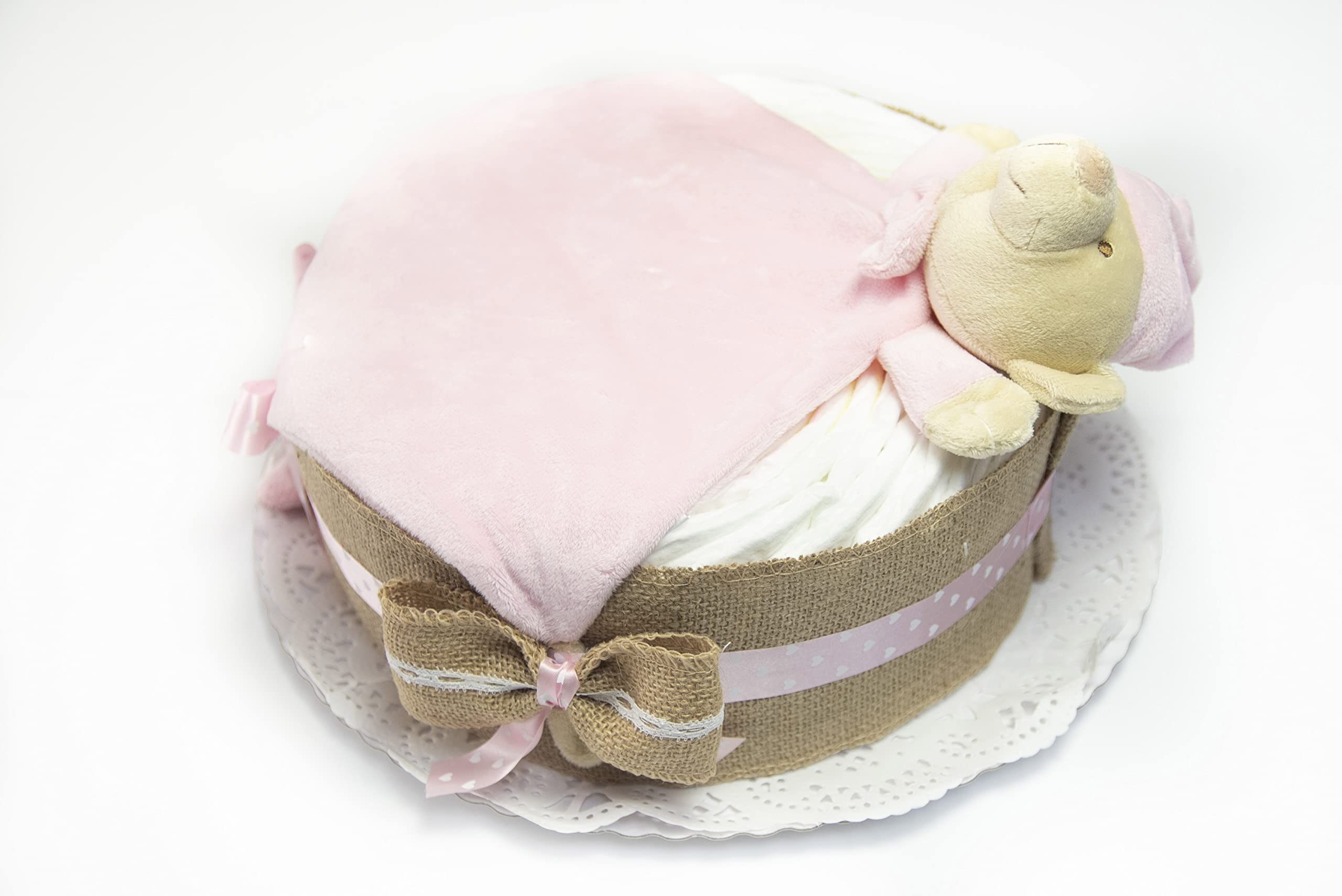 Tarta Pañales Bebé Recién Nacido 40 Unidades Doudou Rosa Regalo Original Canastilla Bebé Tarjeta Dedicatoria Set Nacimiento Baby Shower Tarta Pañal Niña Detalle Mamás Primerizas Decoración