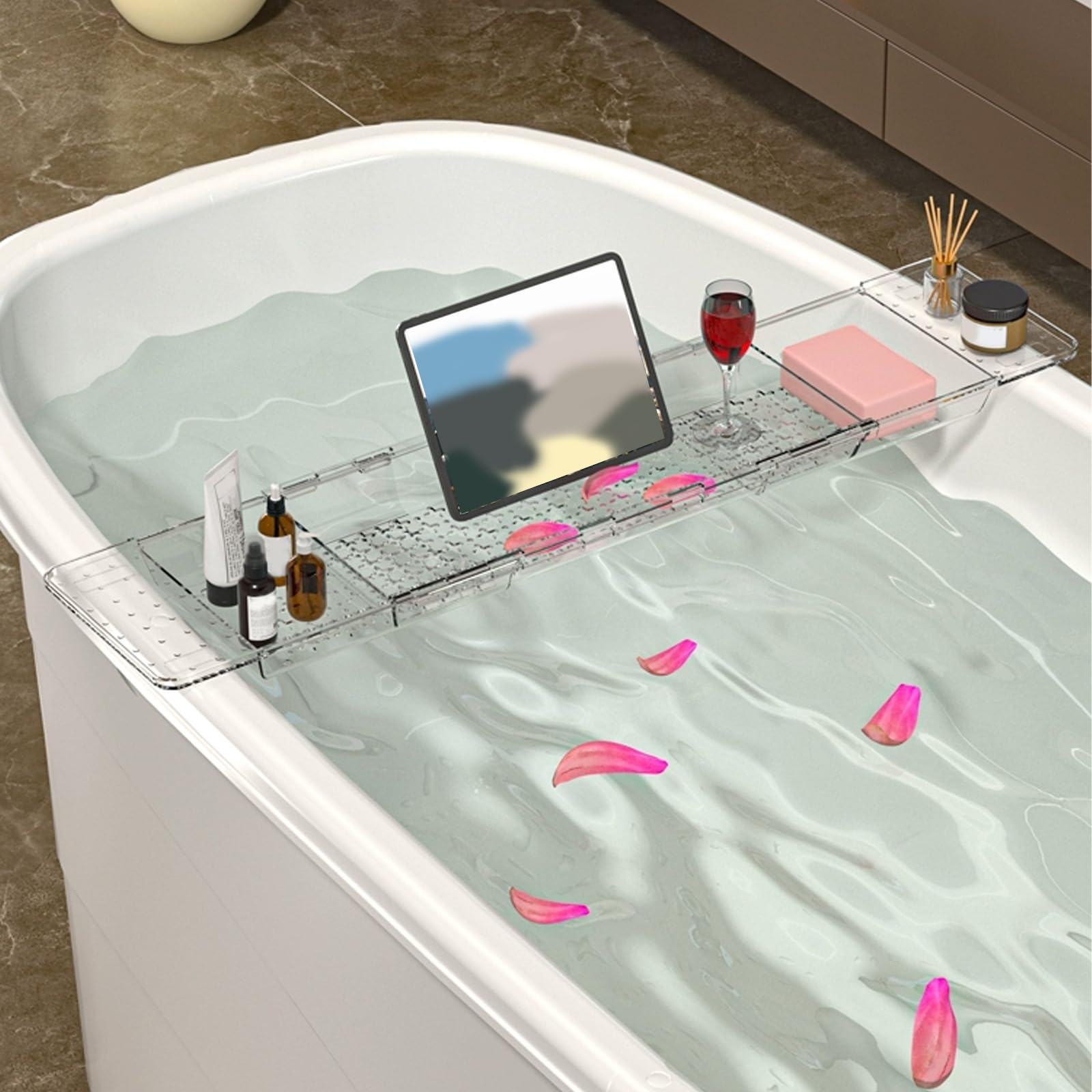 Bandeja de bañera – Organizador de baño expandible para libros, tabletas y vinos – Accesorio de baño perfecto para relajarse
