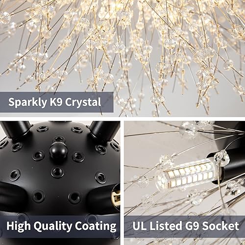 Miniatura 4 de TANLUX Lámpara de techo negra de montaje empotrado con fuegos artificiales, modernas luces de techo Sputnik de cristal, 6 luces cerca del techo para