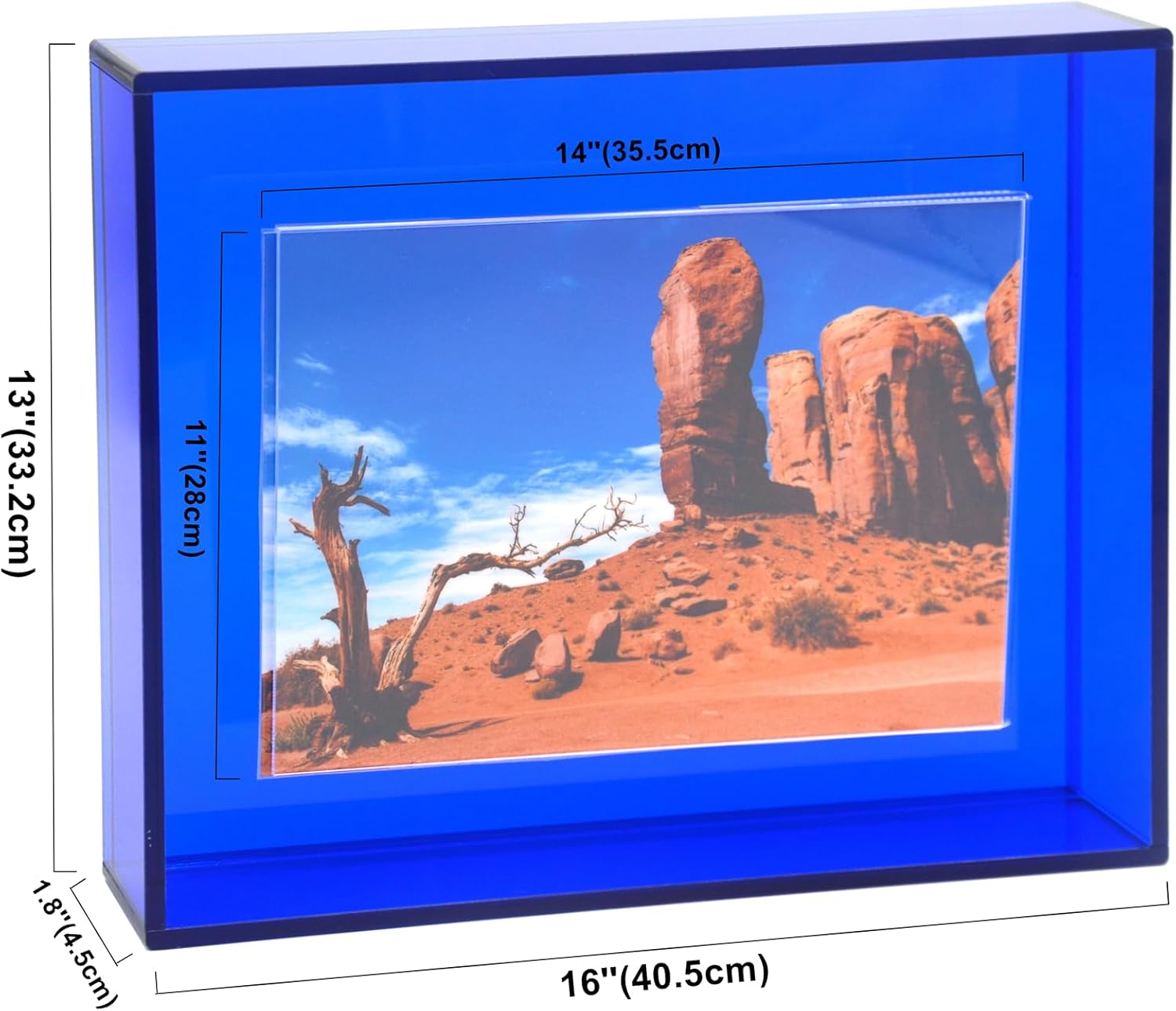 (UsEd, dmaged)11x14 Acrylic Picture Frame for Wall and Tabletop Neon Floating Photo Frame with Decorative Bright Color, Klein Blue 11X14'' Klein Blue-Full Color-1s