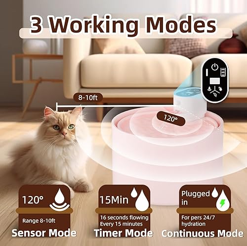 Miniatura 3 de Fuente de agua de cerámica para gatos, fuente de agua automática inalámbrica con bomba ultrasilenciosa y 4 filtros para gatos, perros, múltiples