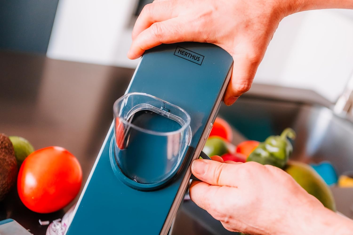 NERTHUS fih 1484 Vertical Multifunction Grater, 3 Interchangeable Blades, Folding Base with Non-Slip Suction Cups, Ideal for Vegetables, Cheese and More