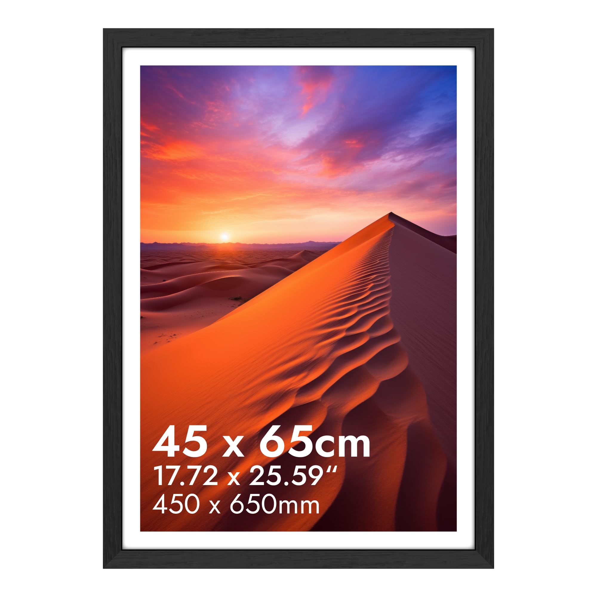 HNK Black Picture Frames 45x65cm Engineered Wood and Plexiglass, C2 Photo Frame 450×650mm Dual Orientation Landscape or Portrait, Poster Frame 65x45cm Wall Hanging Display Photos for Home