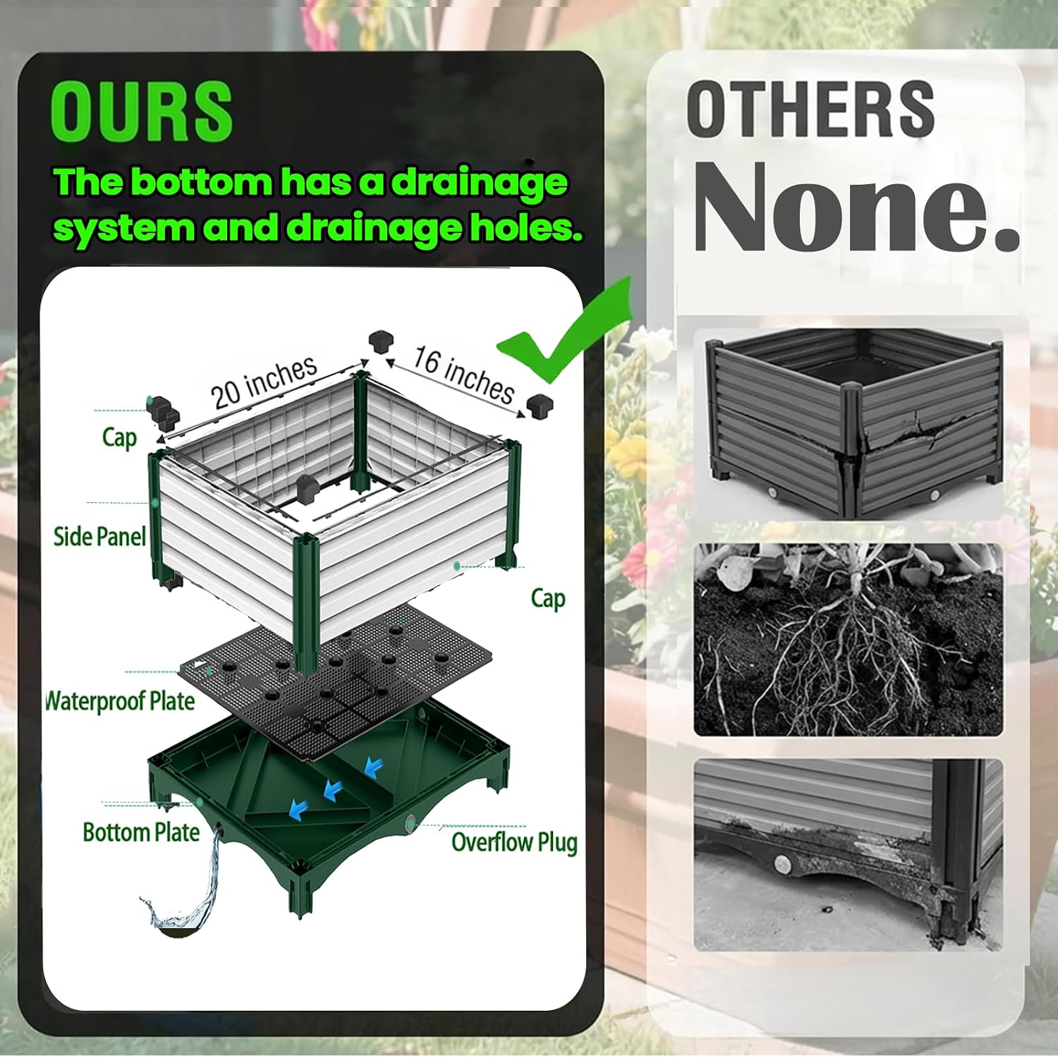 3PCS Raised Garden Beds Outdoor with Legs Planter Box, 47x16x21in Reinforced Support Rods, Drainage Grid, Multi-Combination Options for Vegetables, Flowers, Herbs, Ideal for Balcony, Patio Gardening image 5