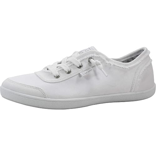 Skechers Women's Bobs B Cute Sneaker - Memory Foam, Flexible Outsole, Lightweight Vegan Shoes | Casual sneaker, Memory Foam footbed, Machine Washable, Flexible outsole, soft canvas upper with tied-off deco laces