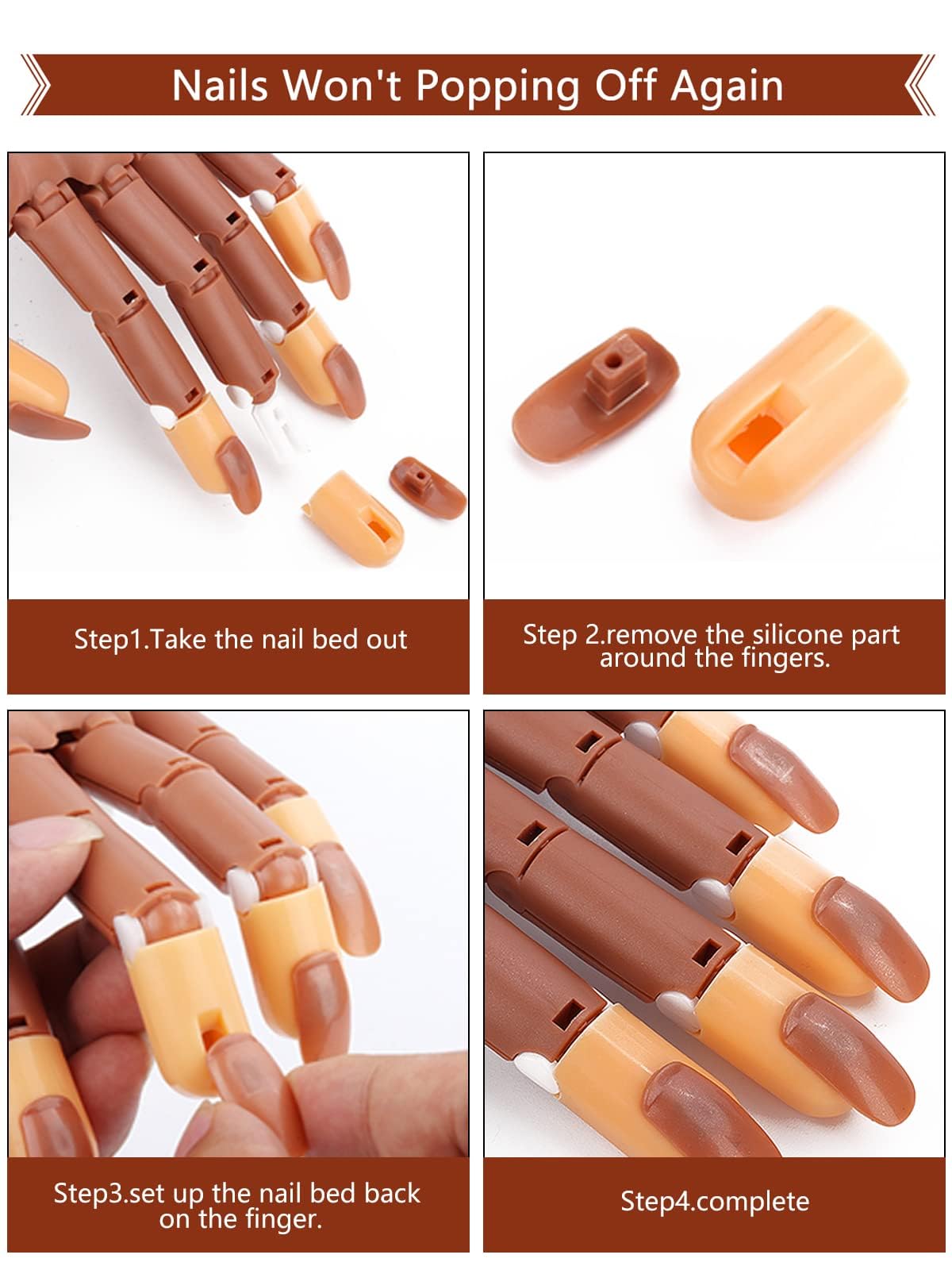 Deciniee Übungshand für Nageldesign - Flexible Nagelübungshand mit 100 Stück Nagelspitzen/15 Nagel Pinsel/Nagelfeile/Strasssteine Nägel - Nagelhandübungsmodell- Acryl Nagel-Set für Nagelmaniküre