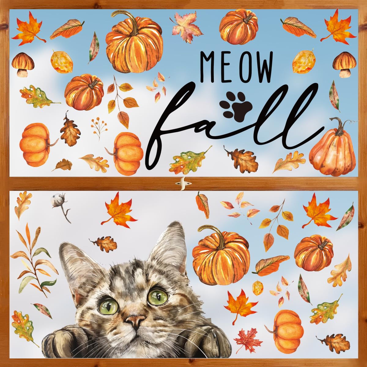 Horaldaily 60 PCS Fall Thanksgiving Window Cling Sticker, Pumpkin Leaves Cats Home Party Supplies Shop Window Glass Display Decoration