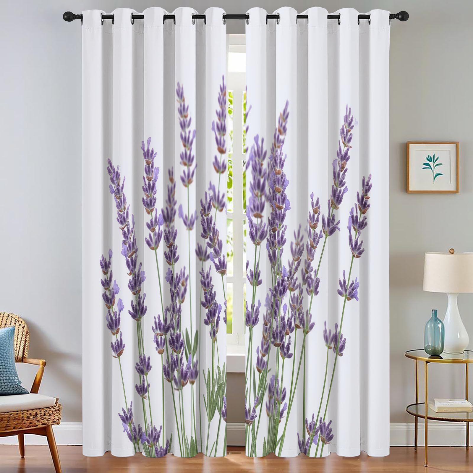 Rideaux imprimé pour salon moderne occultant et isolant thermique motif floral violet 132x158
