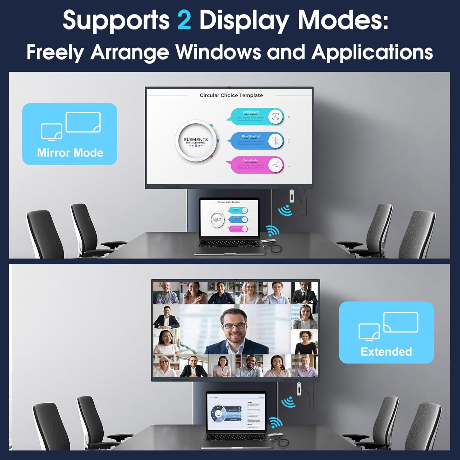 Wireless HDMI Transmitter and Receiver Kit, 4K Input to 1080P Output @60Hz, Plug & Play 165ft/50m Long Range via 2.4G/5G Dual Band for PC, Laptop, TV Box, Projector, Camera, Monitor -Grey - Image 6