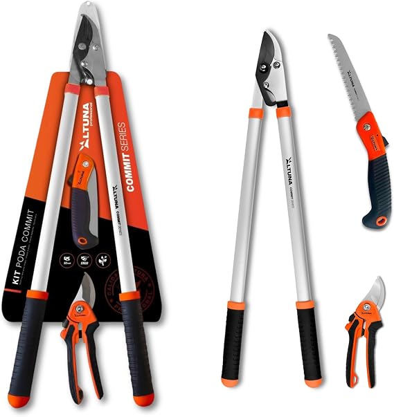 Tree Cutting Set - Model KIT1 - Professional 2-Hand Loppers - 1-Hand Loppers - Japanese Folding Pruning Saw - For Beginners and Experts - Accessories and Care - Altuna