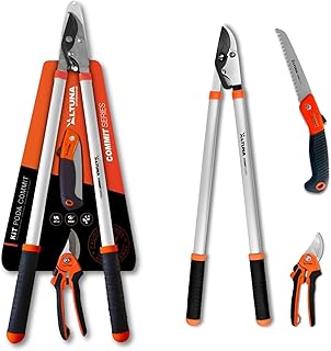 Altuna - Kit de Poda - Inclui Tesoura de Poda de 2 Mãos + Tesoura de 1 Mão para Jardim + Serra Dobrável com Dentes Japon...