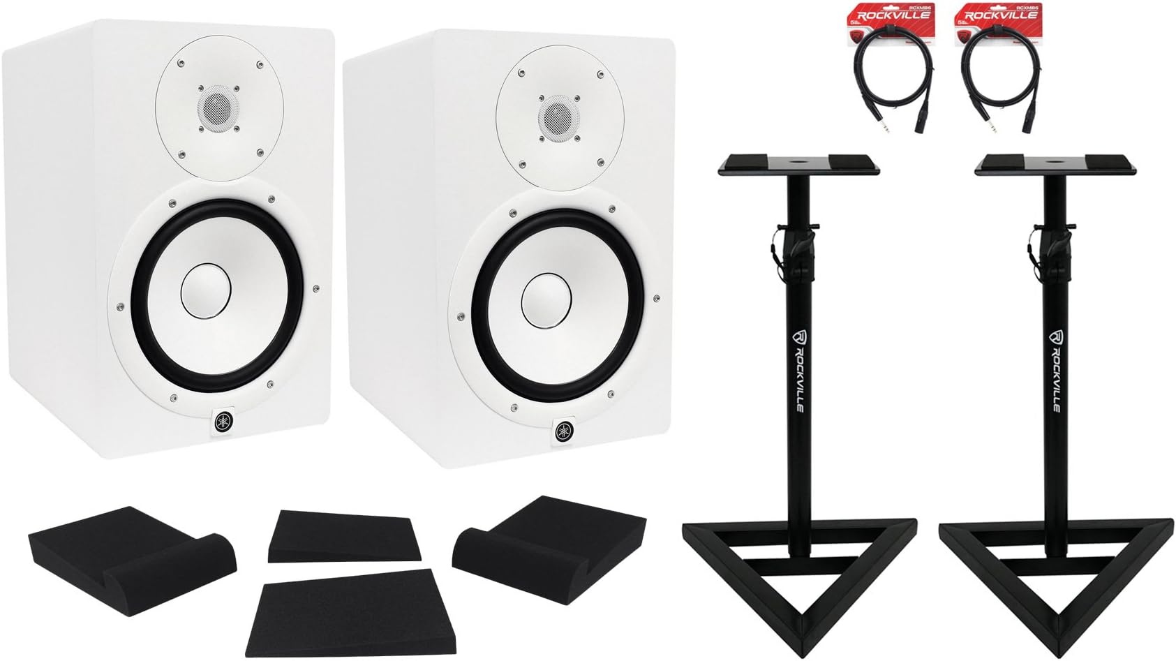 2 Yamaha HS8W HS8 White 8" Powered Studio Monitors+MOPAD Foam Pads+Stands+Cables