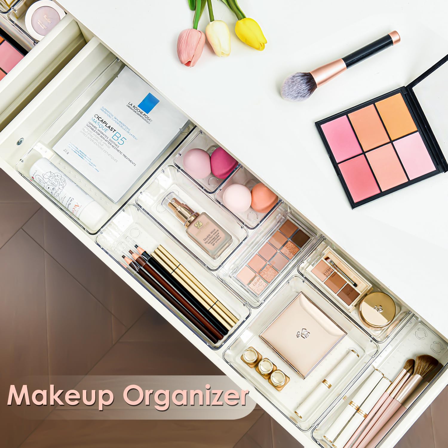 25 Stück Schubladen Organizer aus Klarem Kunststoff, Schminktisch Ordnungssystem mit 4 Größen, Make Up Organizer Kommode Aufbewahrungsboxen Trennbox für Schlafzimmer Bad Büro Gadgets