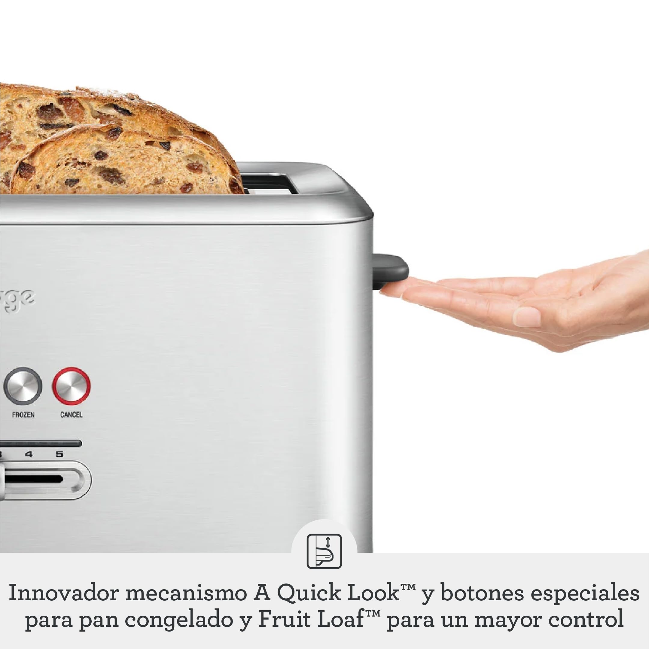 Sage Tostadora 'A Bit More' 4 Rebanadas, Acero Inoxidable | Ranuras Extra Anchas para Pan Artesanal & Bagels, Funciones Automáticas, Control de Tostado Variable