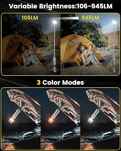 Miniatura 3 de Linterna de camping telescópica  Luz de camping con base magnética de batería de 12000 mAh, 3 modos de luz, LED recargable impermeable para