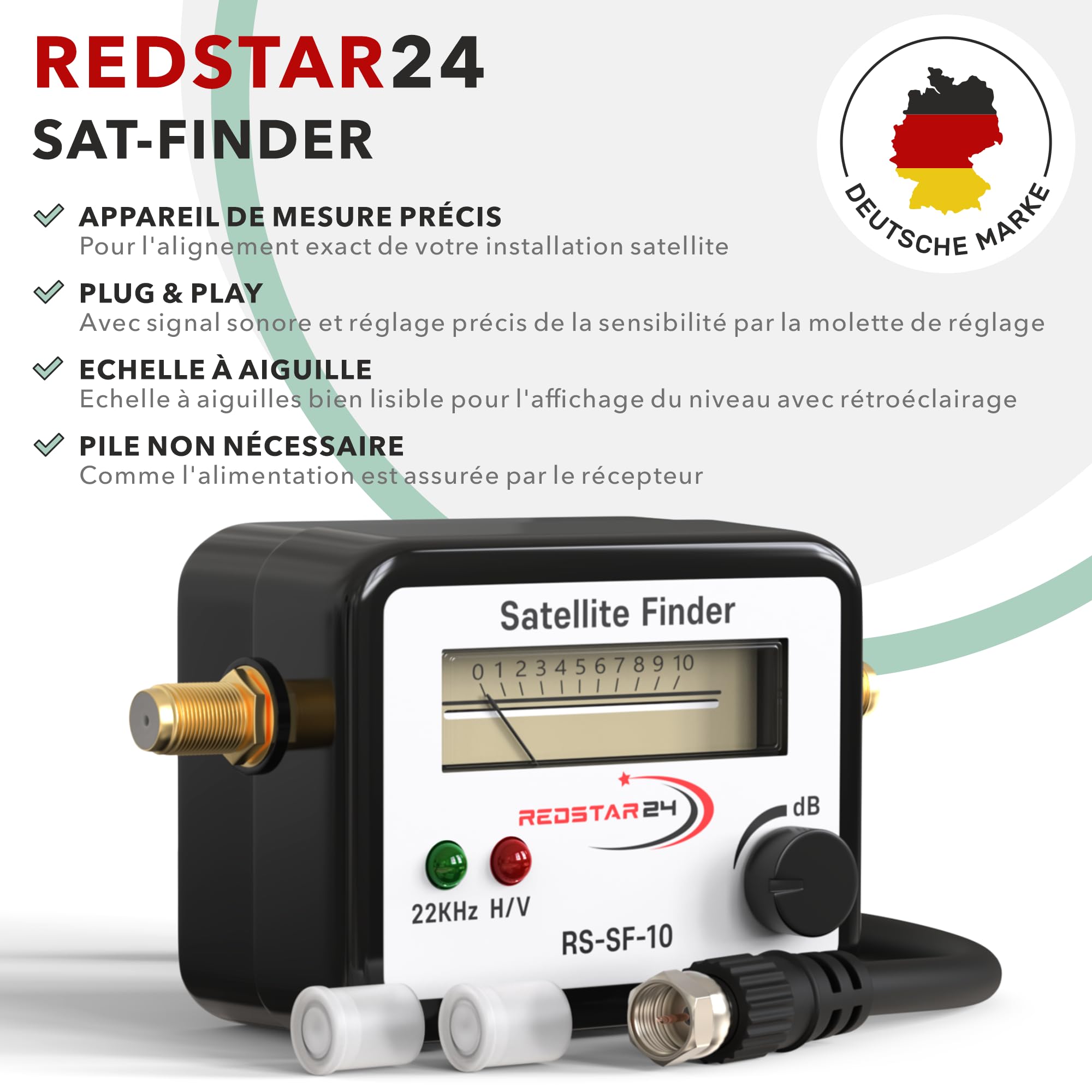 RedStar24 Pointeur Satellite Détecteur de Signal Numérique Satfinder avec Signal Sonore Câble F Inclus
