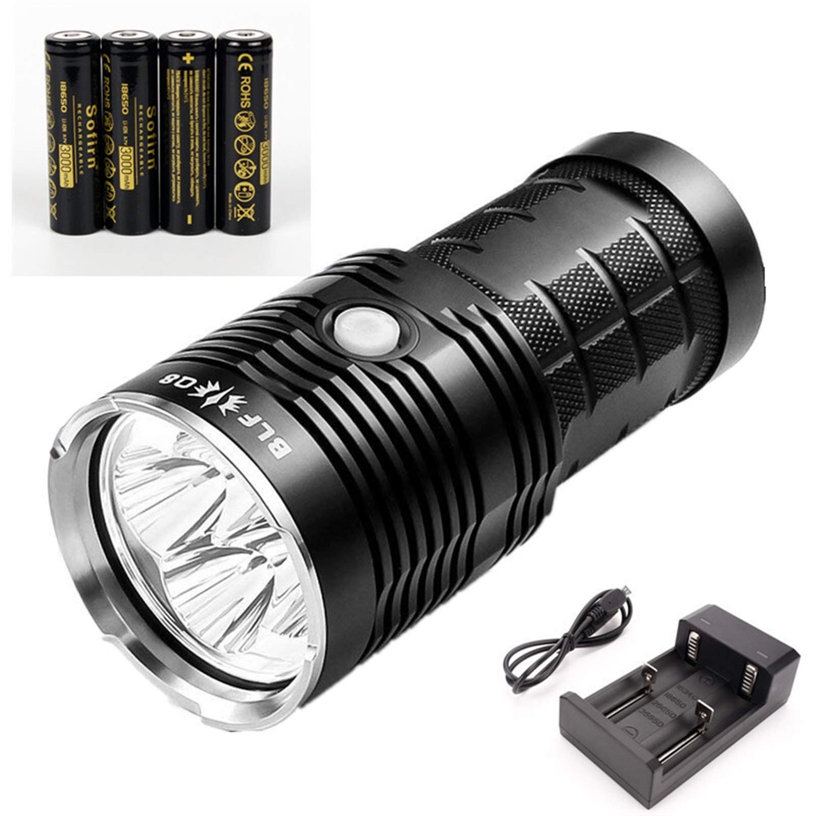 led light bar BLF Q8 4 * XPL 5000LM قوي LED مصباح يدوي 18650 إجراءات البحث المهنية متعددة الإجراءات