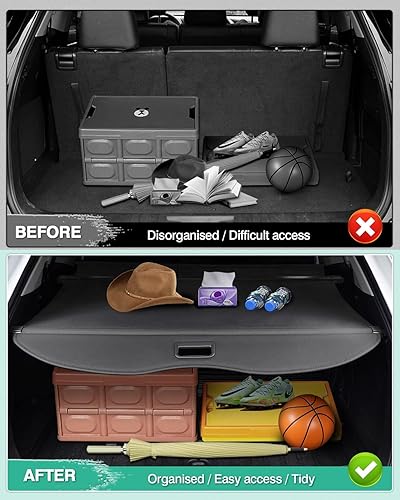 Miniatura 11 de Powerty Cubierta de carga para Toyota Highlander 2014-2018 2019, cubierta de maletero retráctil, cubierta de blindaje de maletero, cubierta