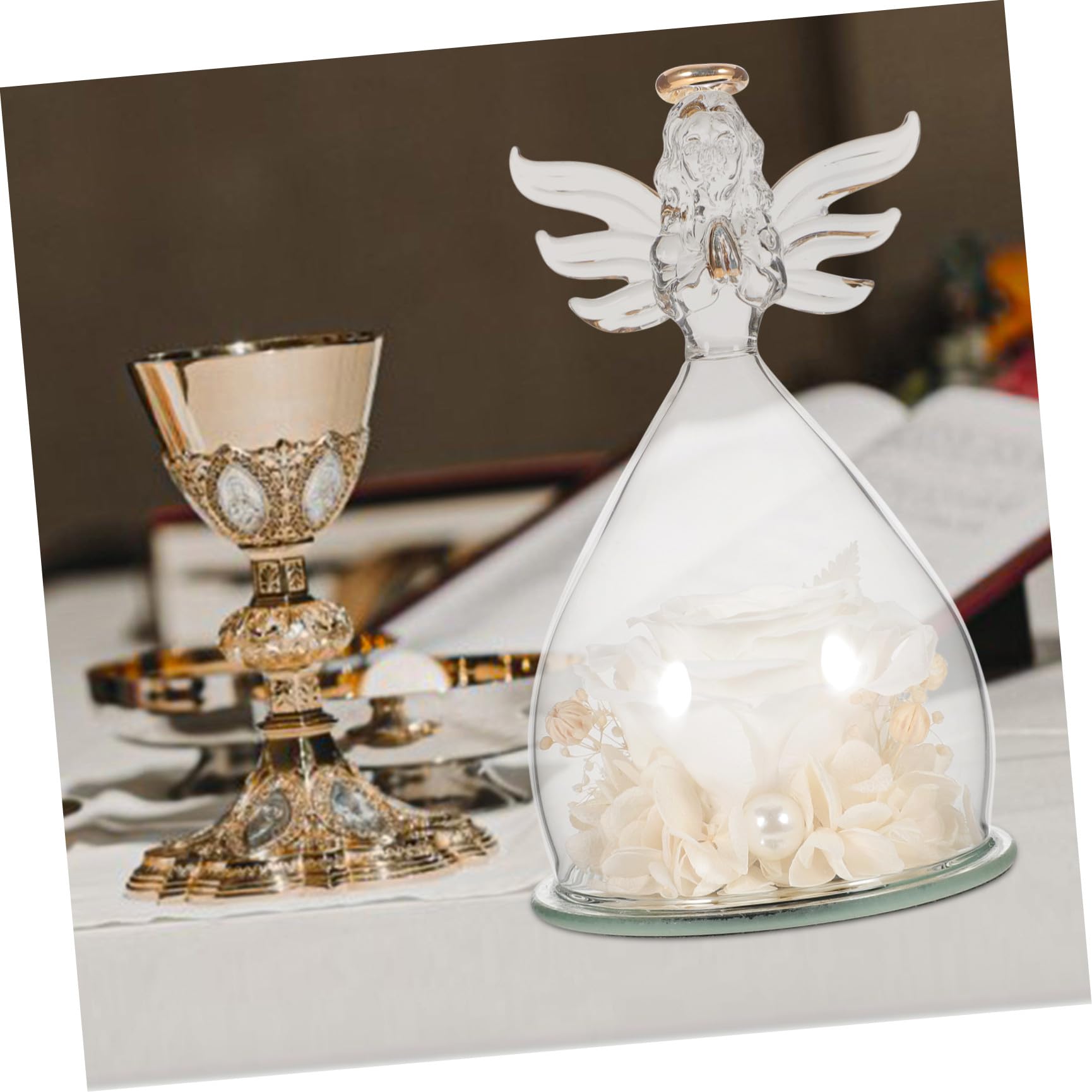 Decorazione Romantica con Bianca e Statua Angelo in Vetro, Copertura a Cupola per Arredamento Casa e Ufficio, Idea Regalo San