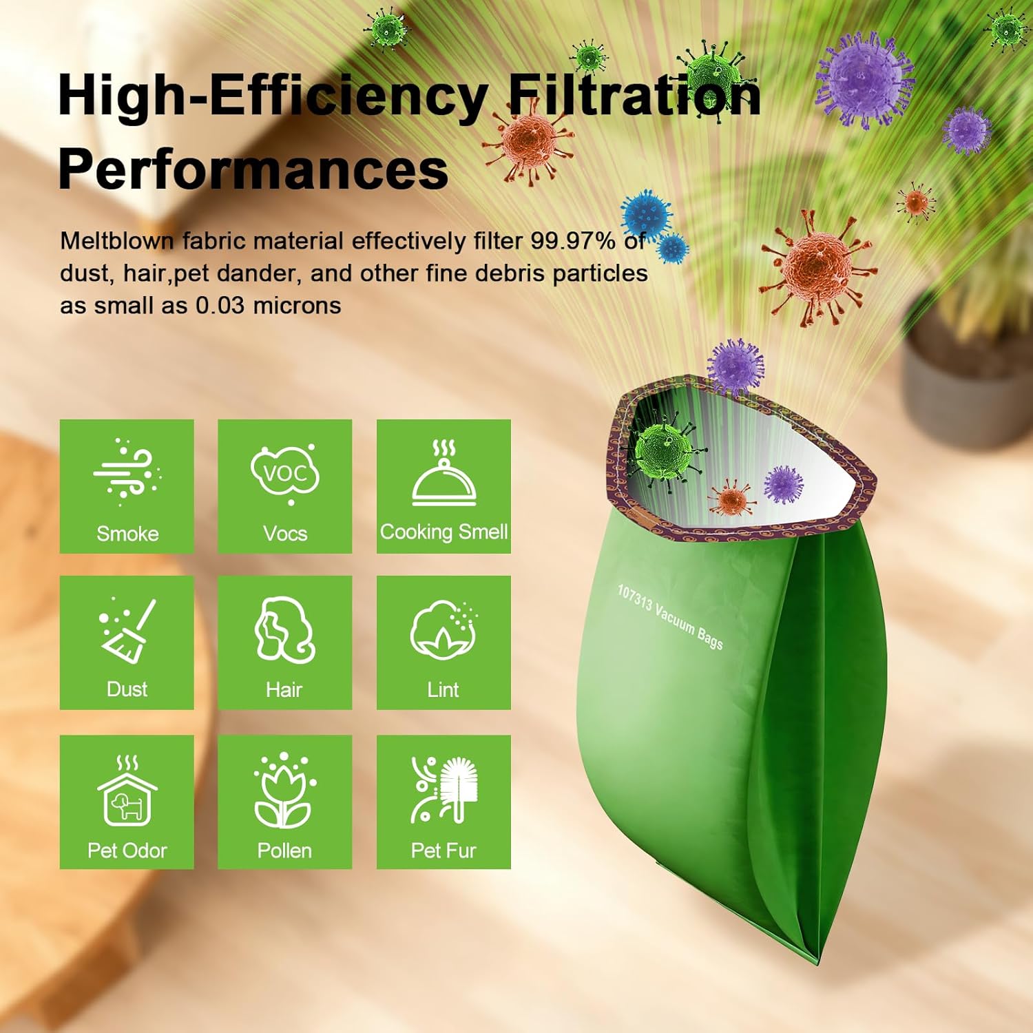 20 Pack 107313 Vacuum Bags Replacement Compatible with ProTeam 10 Quart Backpack Vacuum Cleaner, Fit for Models Coach Pro 10, GoFit 10, #107313 Open Triangular Collar