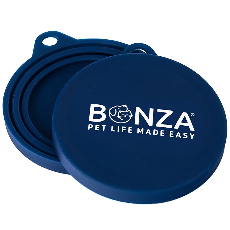 Tampa de silicone para latas de ração Bonza, reutilizável e própria para lava-louças, Navy Blue, pacote com 2