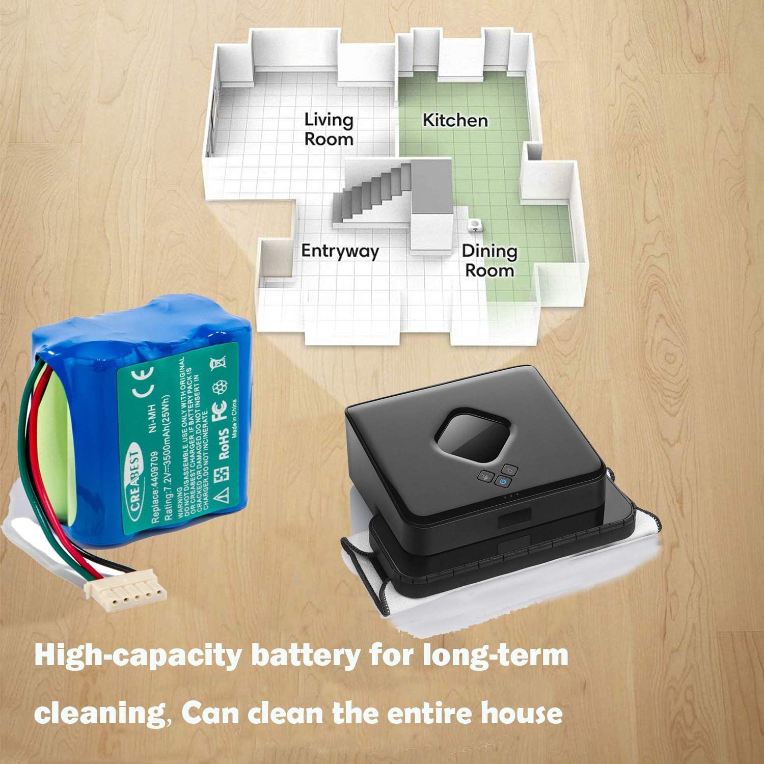 CREABEST 7.2V 3500mAh Ni-MH Replacement Battery for iRobot Braava 380 380T