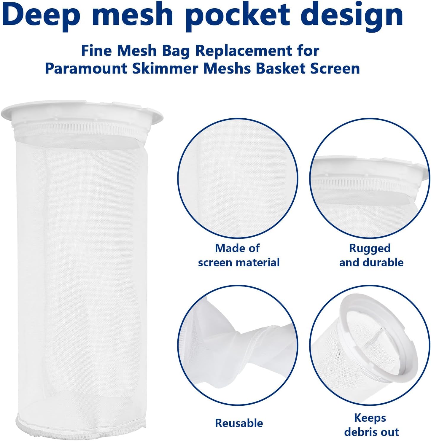 Fine Mesh Bag 004152451700,Replacement for Paramount Pool Filter Skimmer | Meshs Basket Net Screen, 600 Micron, Fits for Paraskim EDC and DDC Debris Cannister