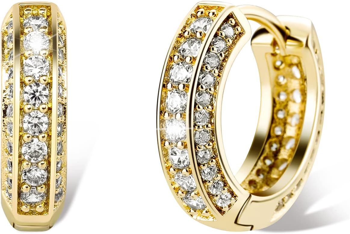 Iced Out Hoop Earrings Cubic Zirconia Huggie Cartilage Cuff Diamond Hypoallergenic 14K Gold Plated Luxury Fashion Round Circle Earrings Jewelry Gift for Men Women, Copper, Cubic Zirconia