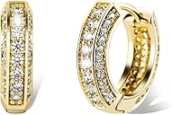 TOPGRILLZ Iced Out Hoop Earrings Cubic Zirconia Huggie Cartilage Cuff Hypoallergenic 14K Gold Plated Luxury Fashion Round Circle Earrings For Men Women