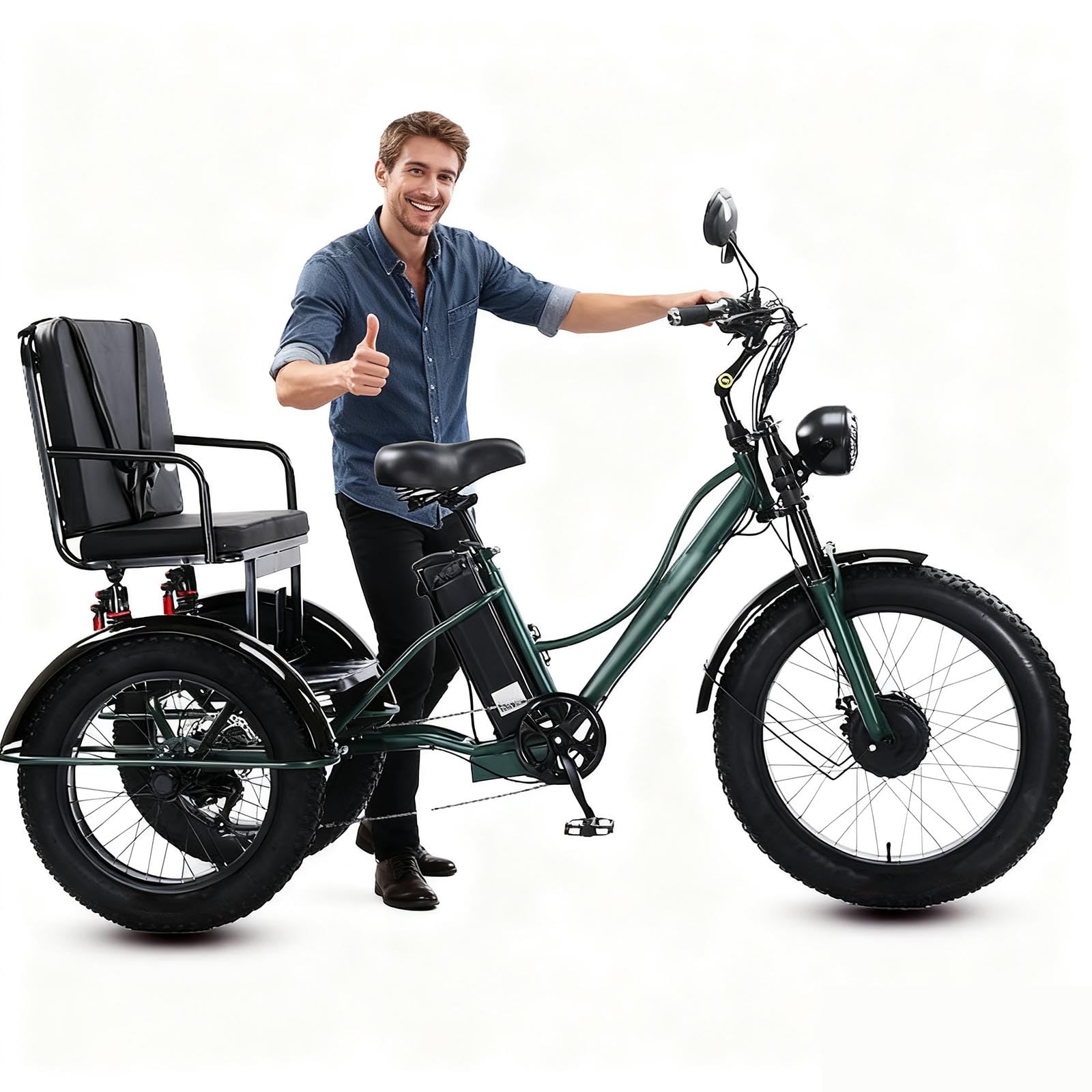 Triciclo elettrico adulti con pneumatici larghi da 24 pollici, ideale per spostamenti all'aperto.