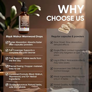 Vello Black Walnut Wormwood Gut Cleanse, Wormwood Black Walnut Clove Drops with Garlic Oregano, Soursop, Pau D'arco, Pumpkin Seed Extracts, Support Gut & Digestion Balance, Improve Energy (2)