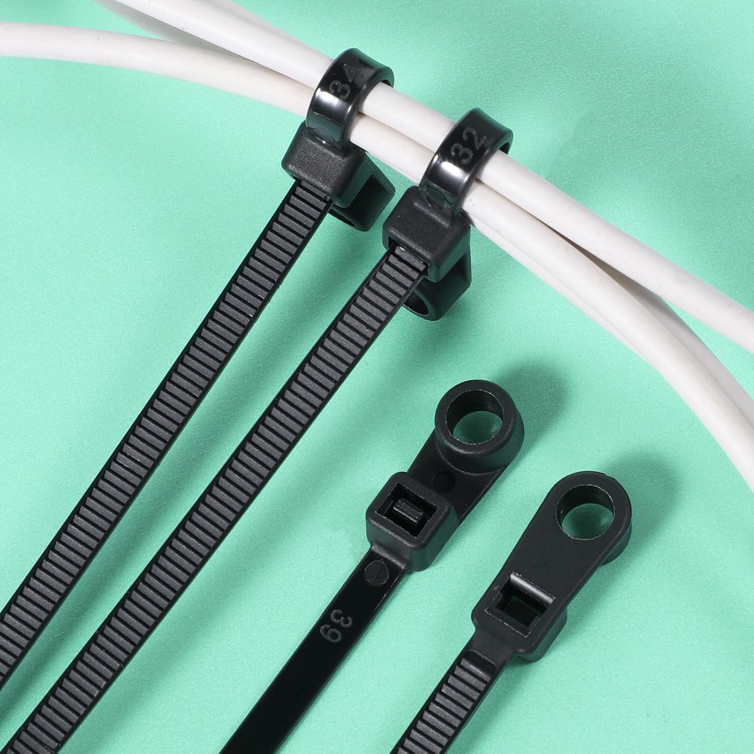 100 PCS Black Zip Ties with Screw Hole, 7.8 Inch Multipurpose Heavy Duty Nylon Zip Tie Mountable head Cable Ties Straps Cable Cord Management for Indoor Outdoor Office Home