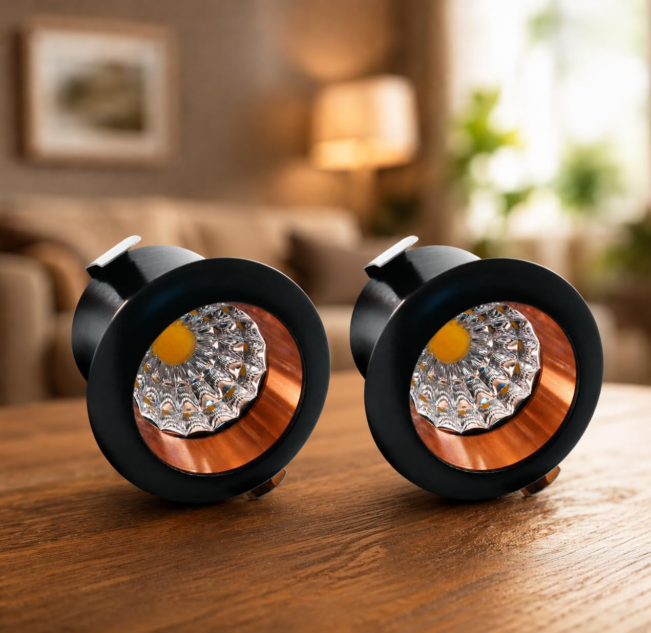OLIPS Black & Rose Gold Chrome Finish 1W LED Button Spot Light | Slim COB Cabinet & Cupboard Light | Warm White Decorative Mini Downlight | Energy Efficient,1 WATT- Rose Gold(Pack of 2) D-image-12