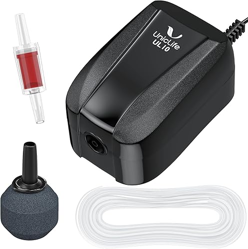 Uniclife Bomba de aire para acuario, aireador de tanque de peces de doble salida con accesorios para tanque de 5-200 galones
