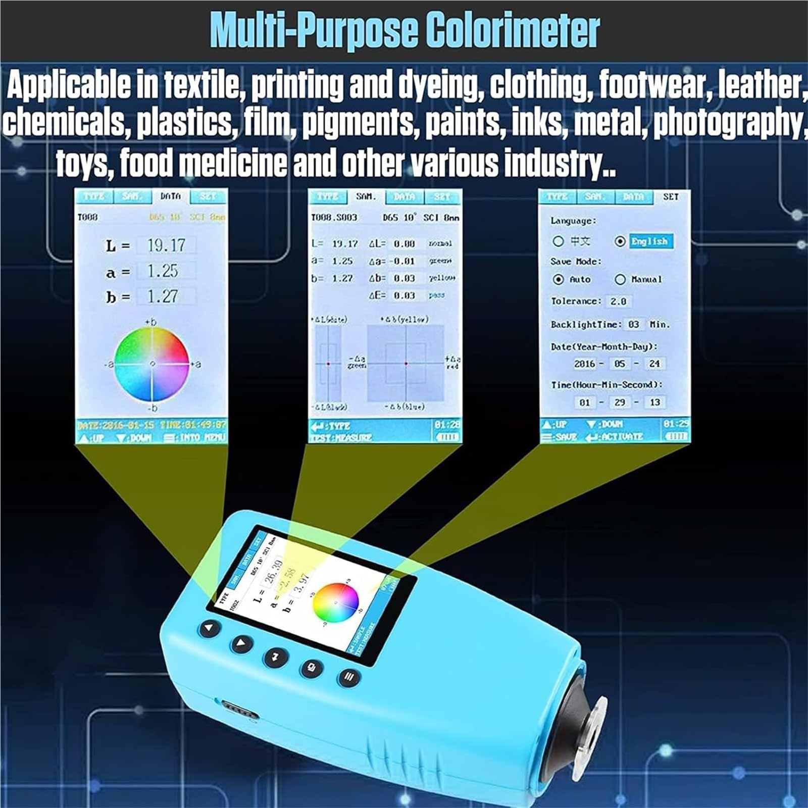 Espectrofotómetro de mano para medición de color de precisión, ideal para control de calidad industrial y controles de consistencia del color