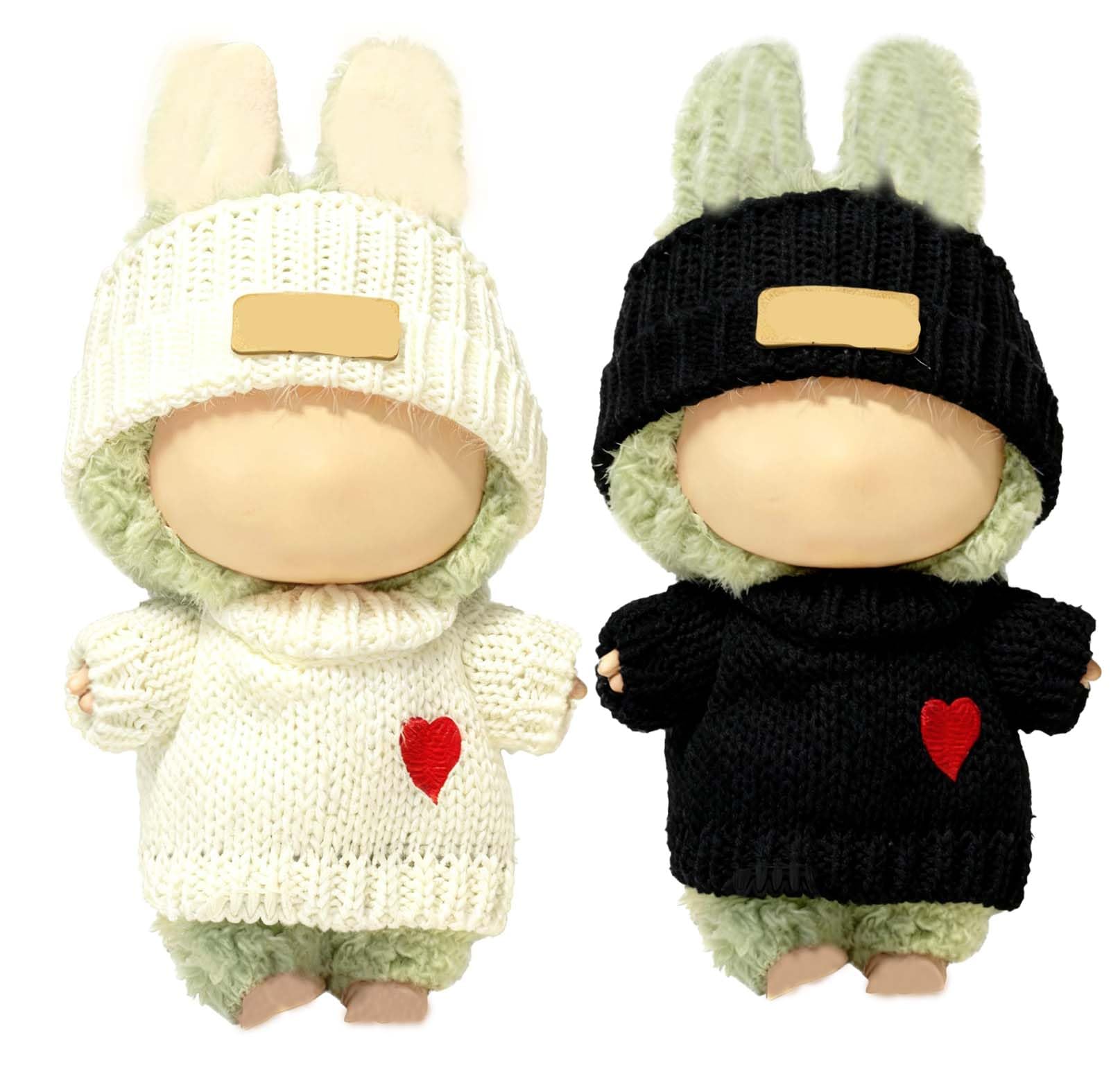 2 Sets for Clothes 17cm/15cm Outfits (4 Pieces) Accessories Handcrafted Crochet Doll Clothes for Fashion Designer Ropa Collection with Hats & Sweater Black&White