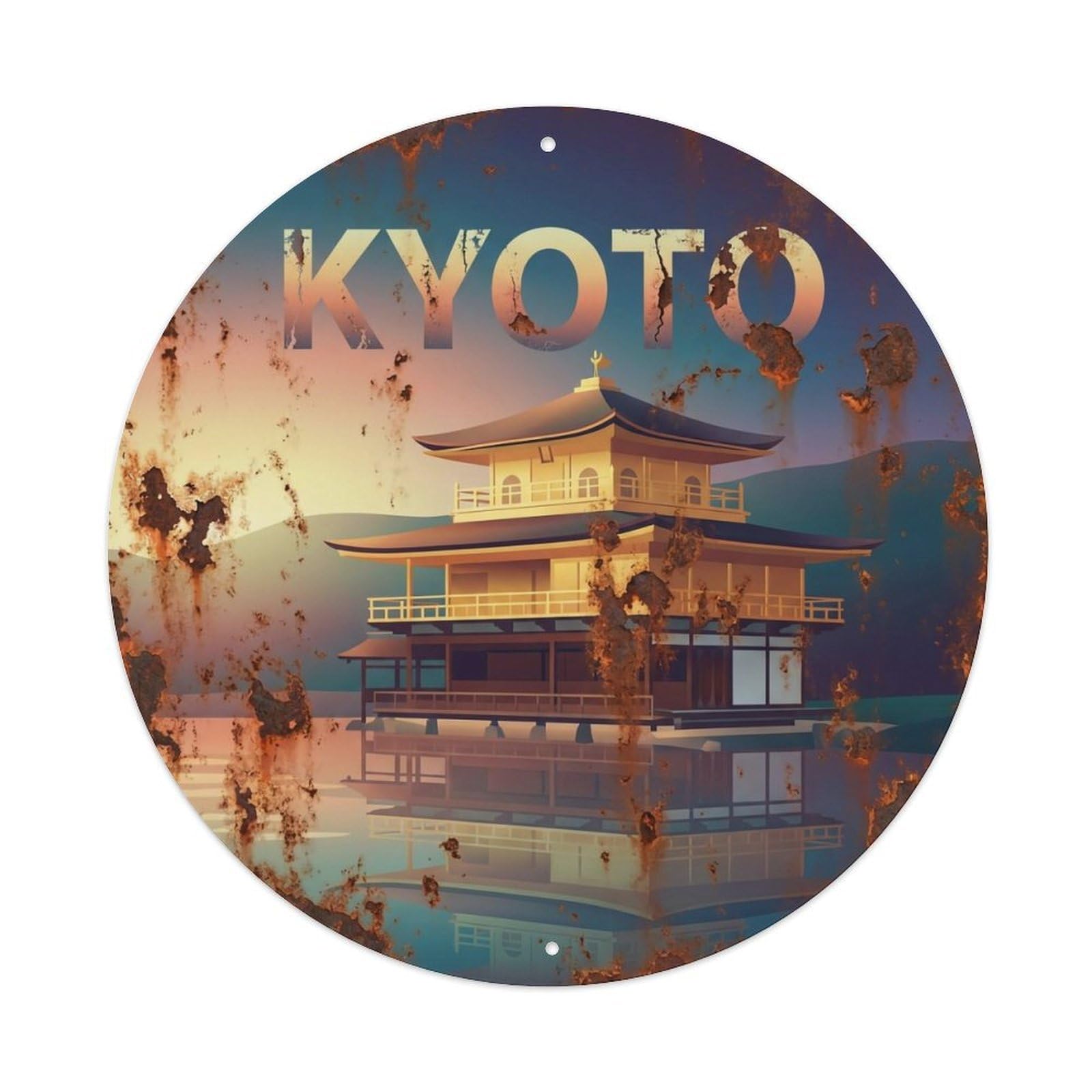Vintage Travel Kyoto Japan Sunrise Vintage Metal Tin Sign Plaque Wall Decor for Cafe, Club Bar, Office, Garden Metal Poster 8x8Inch