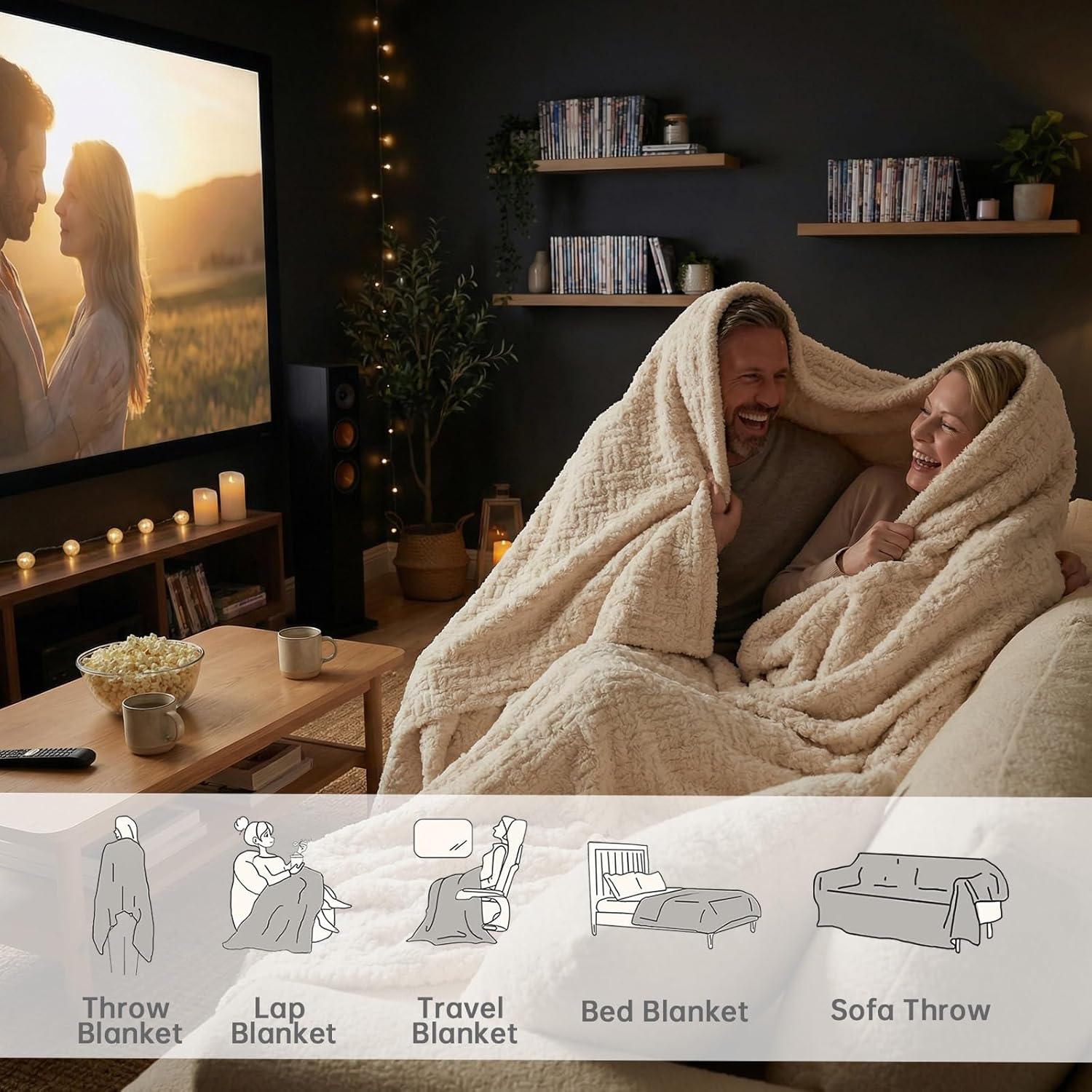 Buttery Soft Knit Throw Blanket 50x60 for Couch, Reversible Decorative Sofa Blanket, Lightweight Warm Microfiber Knitted Throw for Living Room, Bed, Farmhouse Cozy Gift, Ivory White