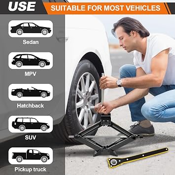 2T Labor-saving Scissor Jack for Car - 110-390mm Height Adjustable Auto Lift, Steel Vehicle Tire Changing Tool for Emergency Roadside Assistance