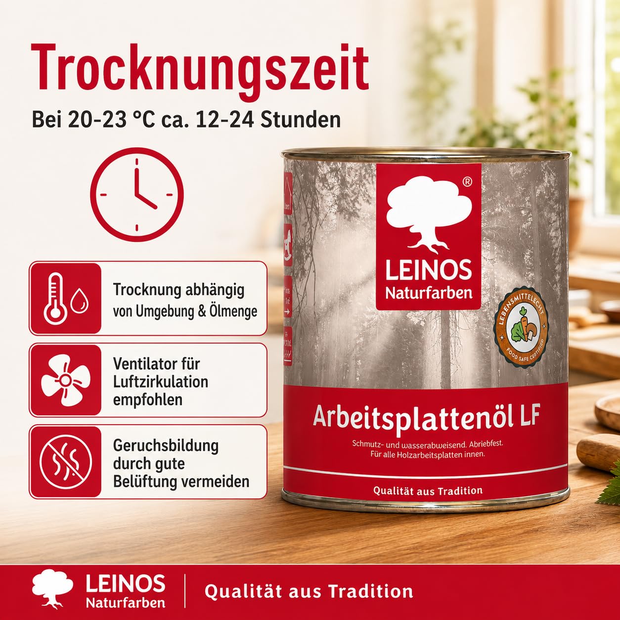 LEINOS Arbeitsplattenöl LF 283 | Holzöl innen Möbel & Bau | 0,75 Liter