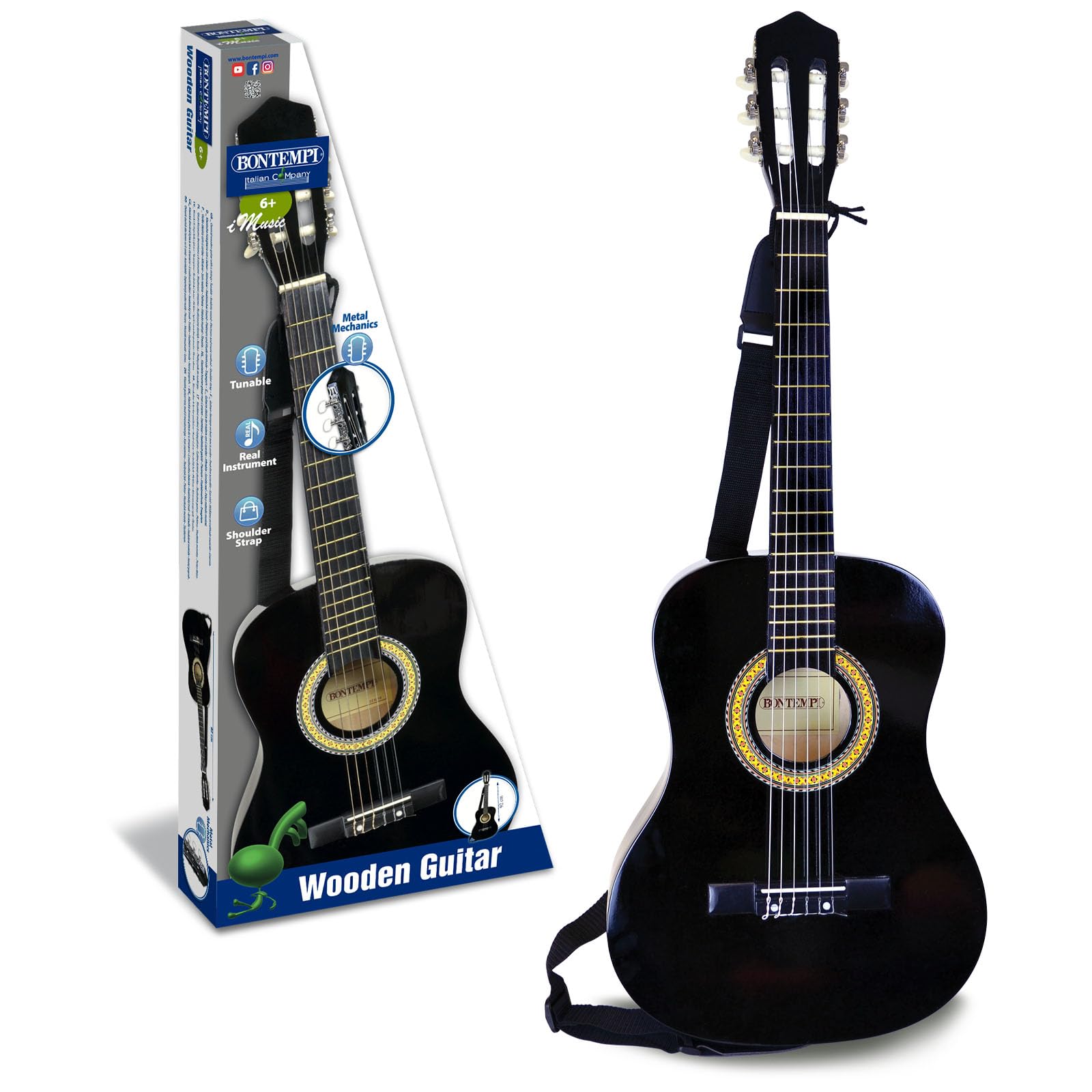 Bontempi 22 9210 - Klassische Holz Gitarre mit 6 Saiten, Schwarz, 92 cm